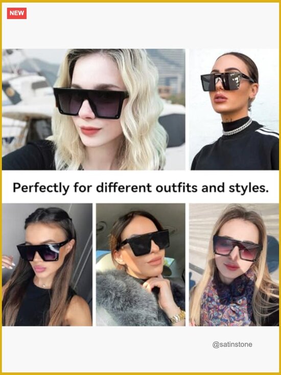 Square Oversized Sunglasses UV400 Protection Metal Hinges Unisex main image 6